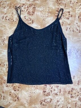 Tahari Black Sequin Striped Tank Top